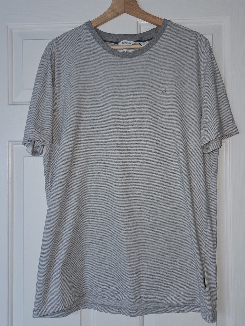 Calvin Klein Gray & White Crew Neck T-Shirt, Soft Touch - L